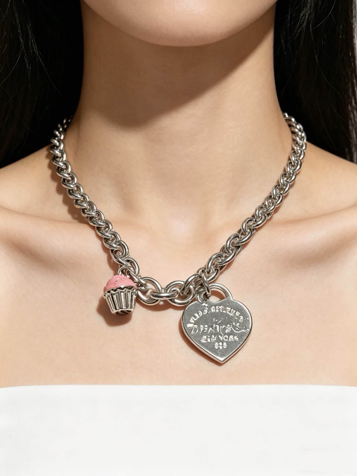 Tiffany & Co. Heart Tag Necklace with Cupcake Charm